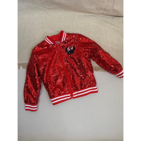 Disney Minnie Mouse Kids Red Sequin Bomber Jacket Like New Girls Size 3 - Picture 4 of 9